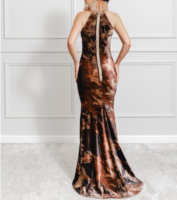 Amalia Marble Printed Velvet Evening Gown - Image 2