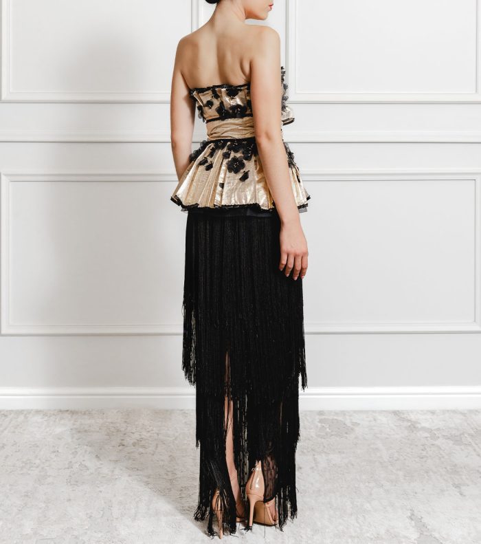 Noirelle Gold Corset and Black Fringe Skirt - Image 2