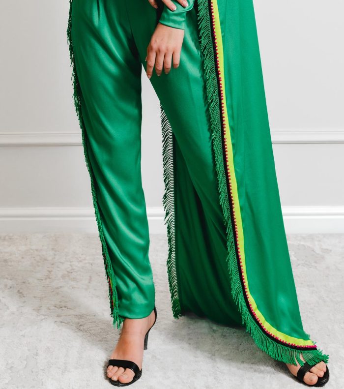 Mia Satin Jumpsuit with Matching Fringe & Multi-Colour Trims - Image 5