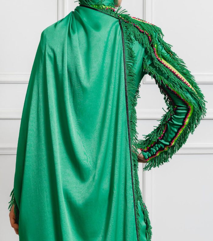 Mia Satin Jumpsuit with Matching Fringe & Multi-Colour Trims - Image 4