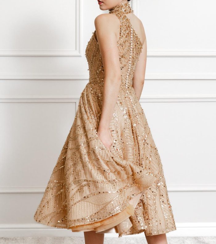 Luana Gold Sequin & Beaded Tea Dress - Image 3