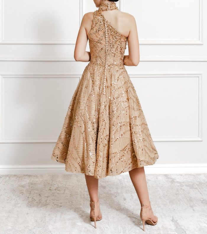 Luana Gold Sequin & Beaded Tea Dress - Image 2