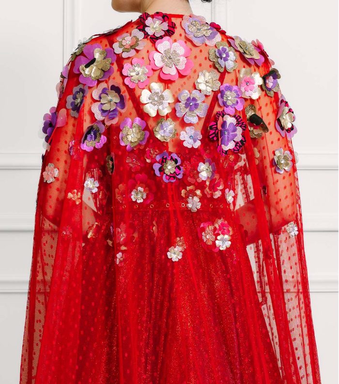Skye Two-tone Red Sparkle Evening Gown and Cape - Image 7