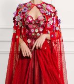 Skye Two-tone Red Sparkle Evening Gown and Cape - Image 5