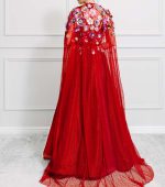 Skye Two-tone Red Sparkle Evening Gown and Cape - Image 3