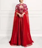 Skye Two-tone Red Sparkle Evening Gown and Cape