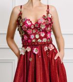 Skye Two-tone Red Sparkle Evening Gown and Cape - Image 6