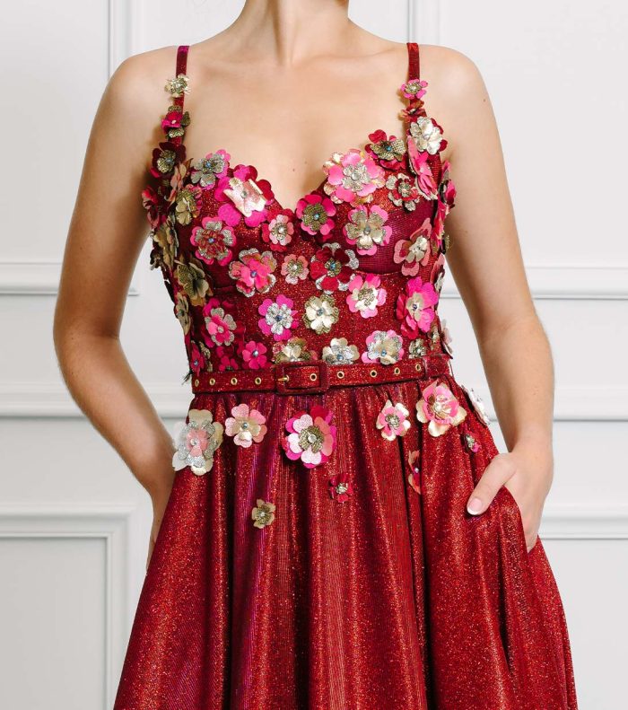 Skye Two-tone Red Sparkle Evening Gown and Cape - Image 6