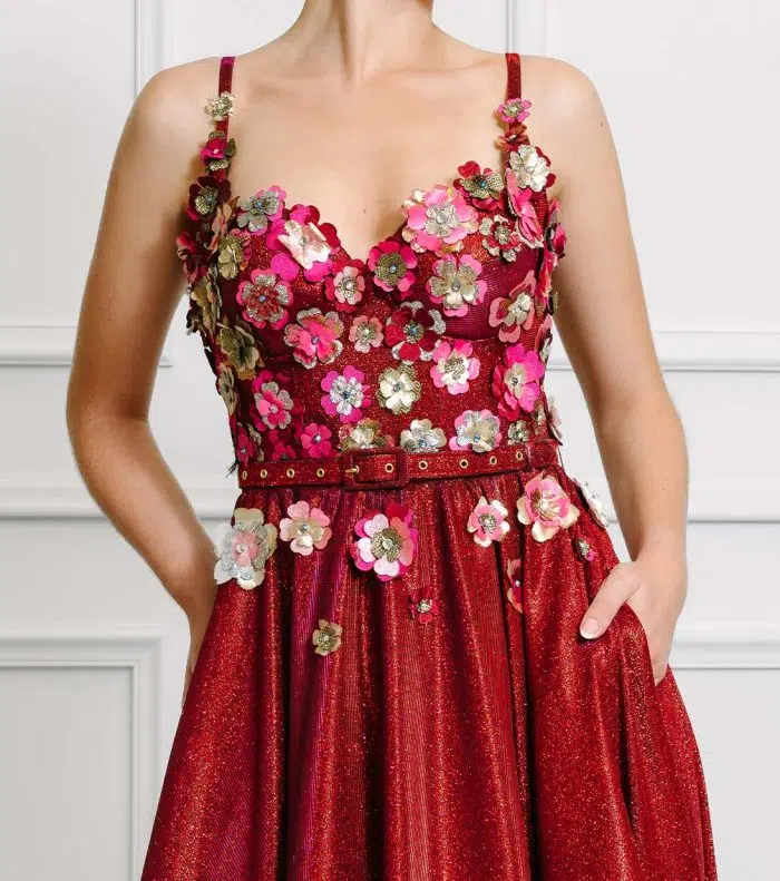 Skye Two-tone Red Sparkle Evening Gown and Cape - Image 6