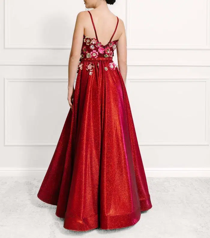 Skye Two-tone Red Sparkle Evening Gown and Cape - Image 4