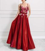 Skye Two-tone Red Sparkle Evening Gown and Cape - Image 2