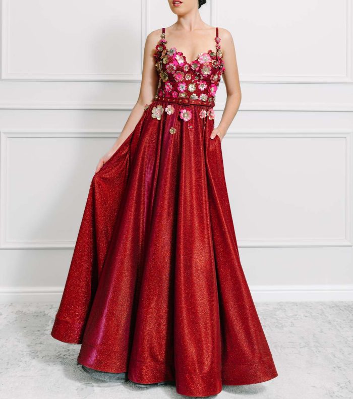Skye Two-tone Red Sparkle Evening Gown and Cape - Image 2