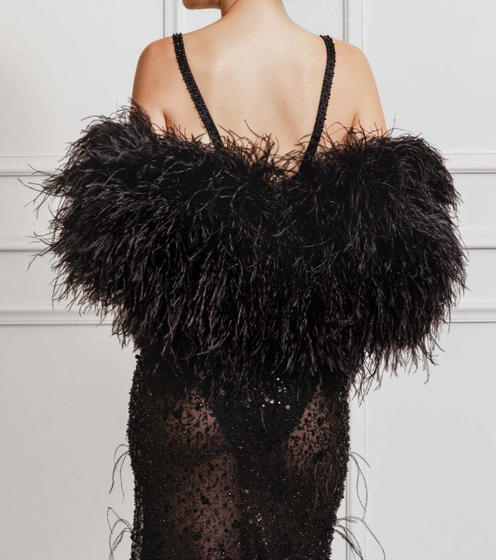 Velora Black Ostrich Feathers Bolero Cover-Up - Image 2