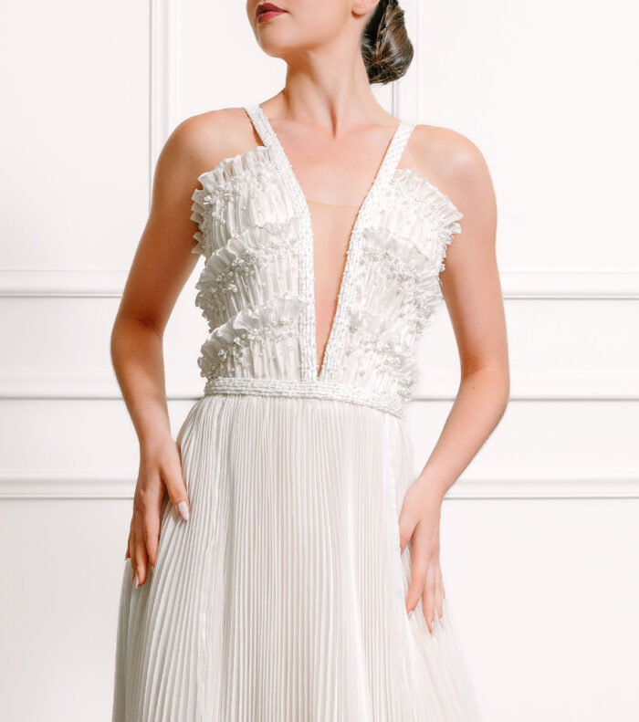 Andeline Pleated Grecian Evening Gown - Image 2
