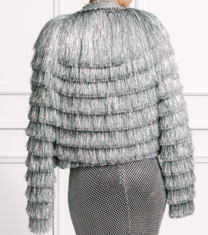 Leandi Sliver Tinsel Fringe Evening Jacket - Image 2