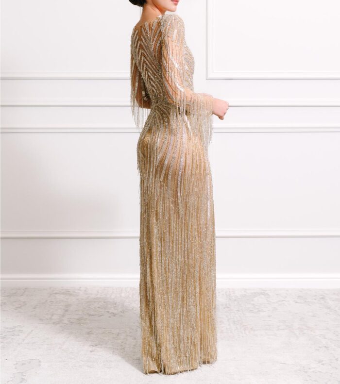 Savannah Fringe Beaded Evening Gown - Image 2