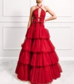 Sian Halter neck Red Ruffle Ballgown
