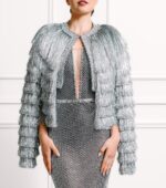 Leandi Sliver Tinsel Fringe Evening Jacket