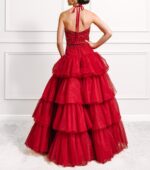 Sian Halter neck Red Ruffle Ballgown - Image 2